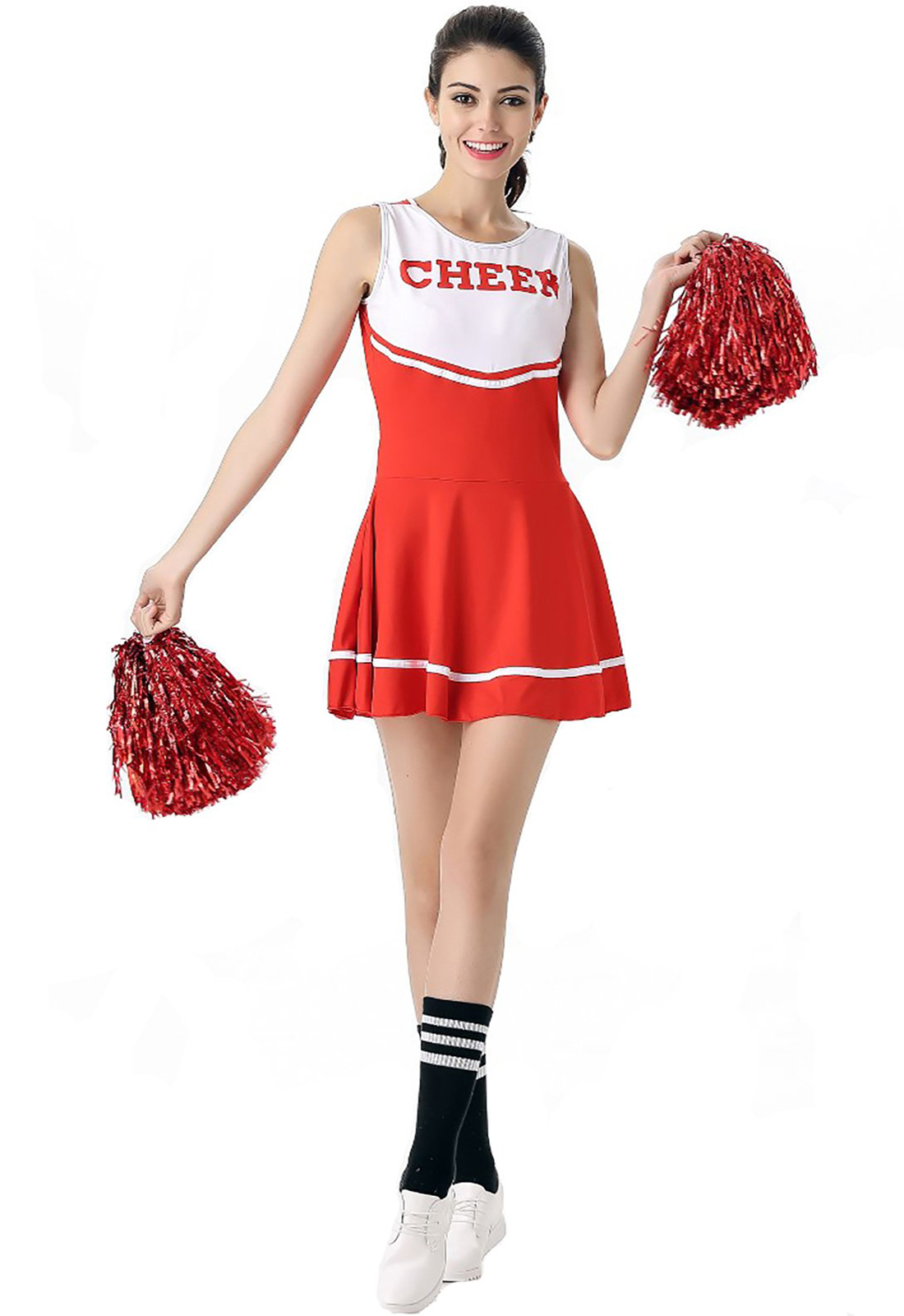 Red Cheerleader Costume Fancy Dress High School Musical Cheerleading Uniform No Pom-Pom